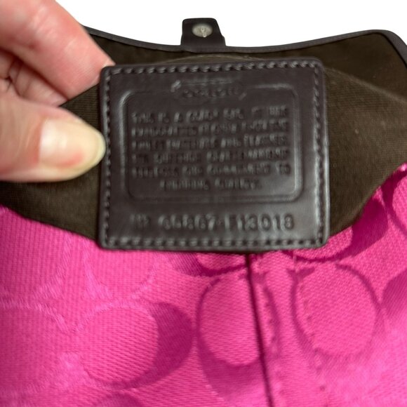 Coach Pink Hampton Signature C Canvas & Brown Leather Hobo Bag Y2K F13018 - Picture 7 of 13